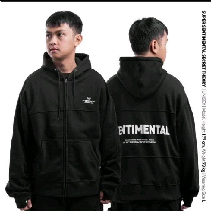 SSST Garner Zipper Hoodie Hitam Katun Fleece Premium 300 gsm Model Super Sentimental Secret Theory  