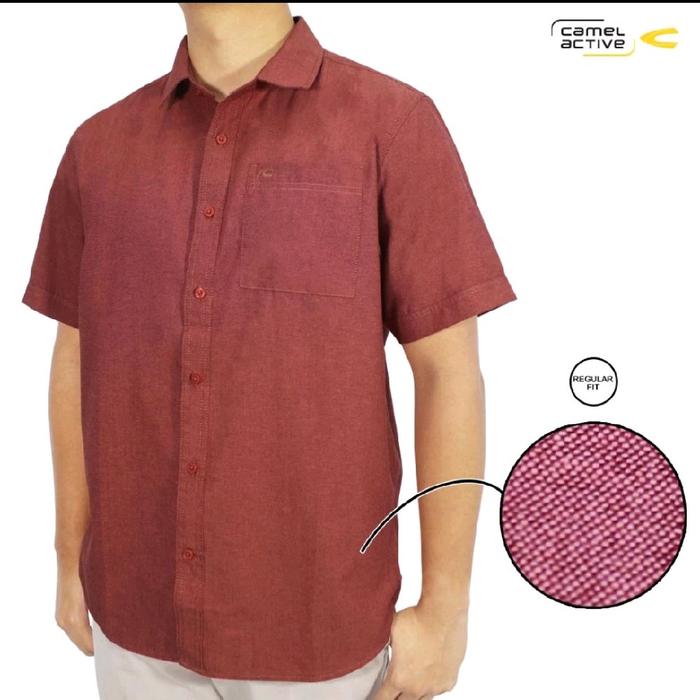 camel active Men's Basic Brick Red CVC Oxford Short Sleeve Shirt