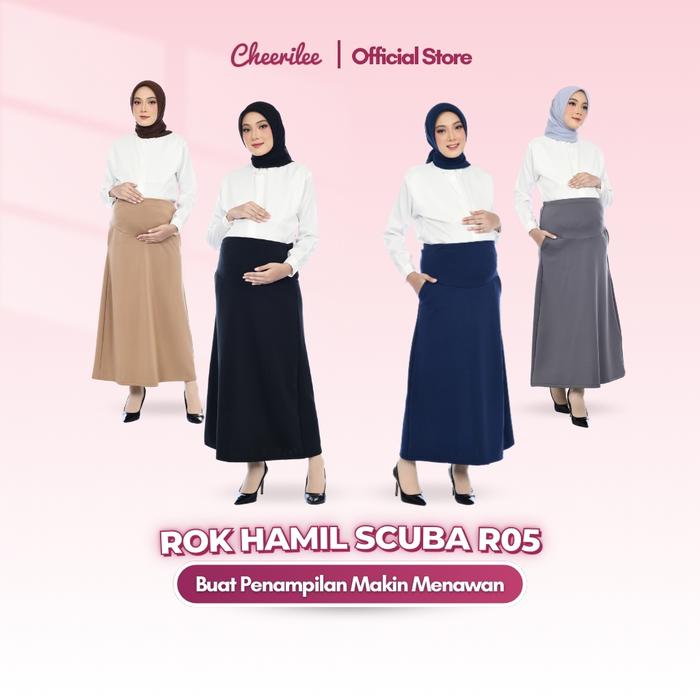 Cheerilee Rok Ibu Hamil Scuba Panjang Kerja Kantor Formal Jumbo Stretch Wanita Hijab Friendly R05
