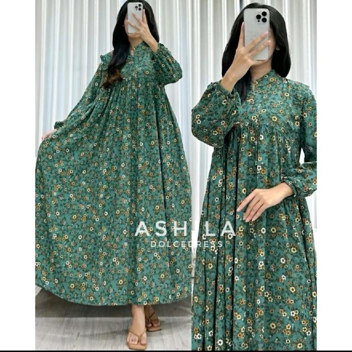 Daster Arab ASHILA BY DOLCE Gamis Midi Dress Rayon Motif Viscose Muslim Wanita