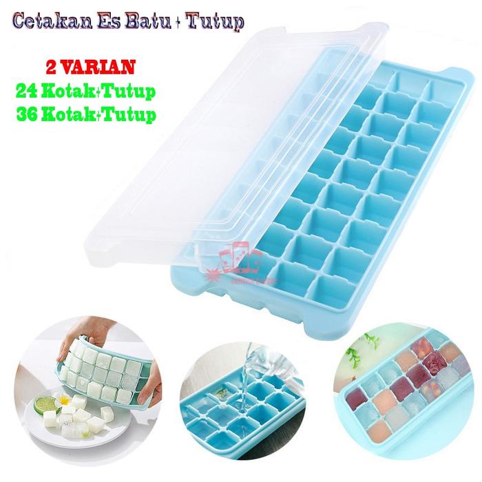 Cetakan Es Batu + Tutup 24 & 36 Kotak Cube Silikon Elastis Coklat Puding Jelly Cetakan Es Batu Silik