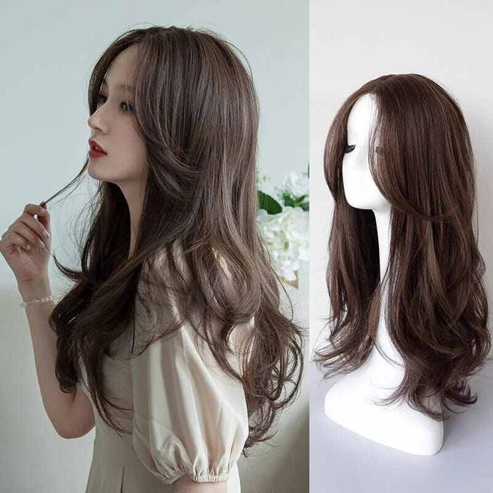 Wig curly tanpa poni wig keriting tanpa poni wig panjang wig smoothing