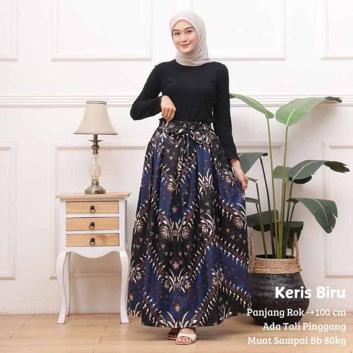 KERIS BIRU - Rok Panjang Wanita Dewasa Muslim Bahan Katun Lembut Nyaman Model Mayung Belakang Karet 
