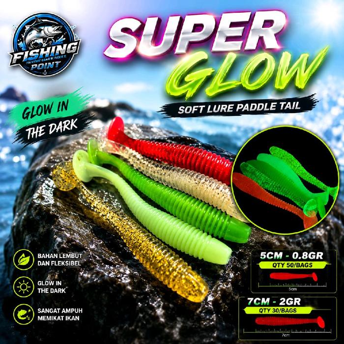UMPAN GROSIR 50PC SOFTLURE PADDLE TAIL SUPER GLOW 5CM-0.8GR | 7CM-2GR FULL GID MULTICOLOUR [UMSP14]