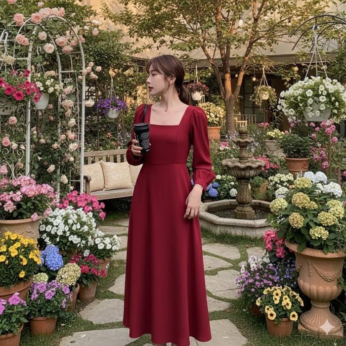 Long Dress Hyuna / Long Dress Hanji / Fashion Dress Wanita / Dress Korean Style Cantik -01 Dress wan