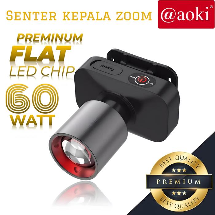 AOKI SENTER KEPALA ZOOM SUPER TERANG LED 60W RECHARGEABLE USB TYPE C SENTER KEPALA ZOOM AOKI AK-3685