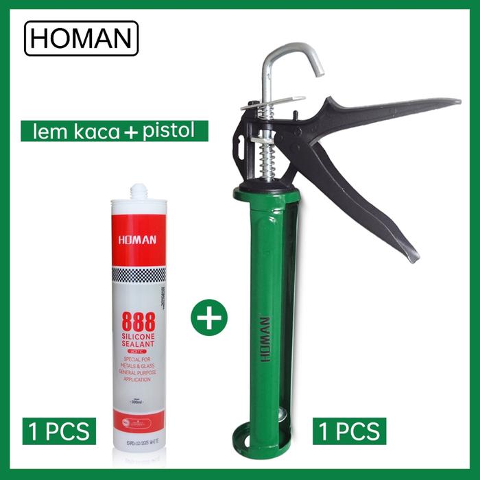 Lem kaca netral dan tidak berbau, lem kaca asam, sealant silikon, lem bebas paku + alat lem tembak