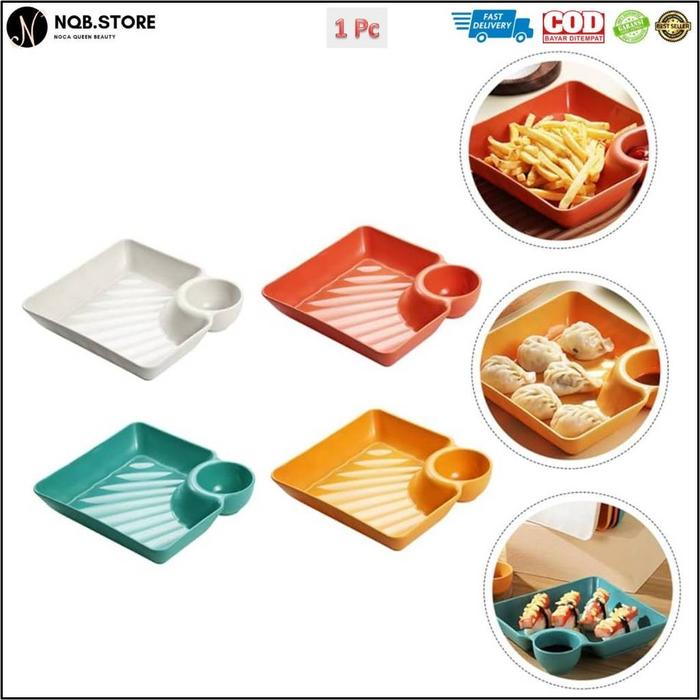NQB - Piring Saji PLUS Cup CUKA Persegi Plastik Serbaguna Dengan Tambahan Wadah Saos Kecap Mayo Maka