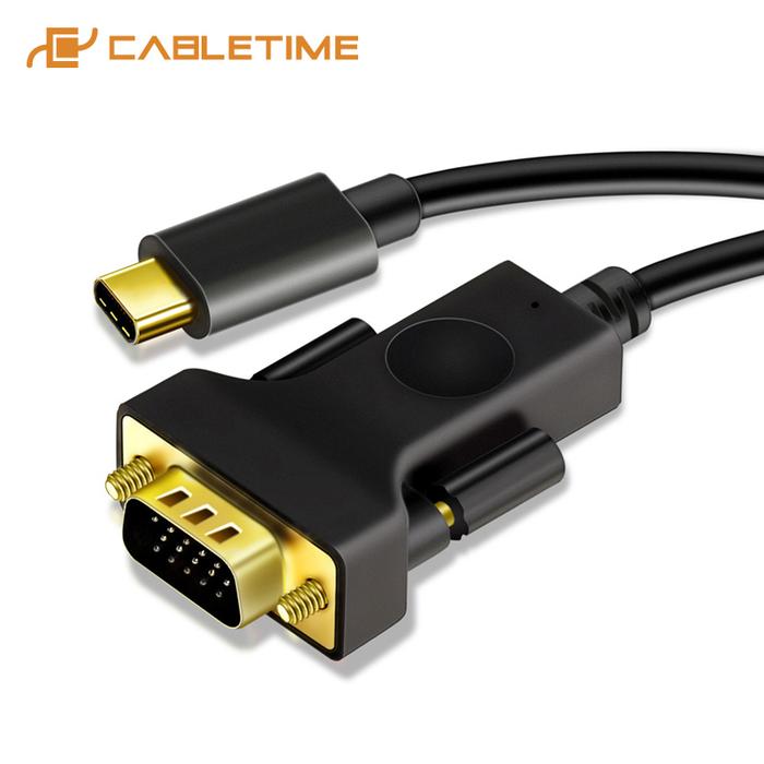 CABLETIME USB Type C to VGA Cable 1080P Black USB C to VGA 1.8m Cable