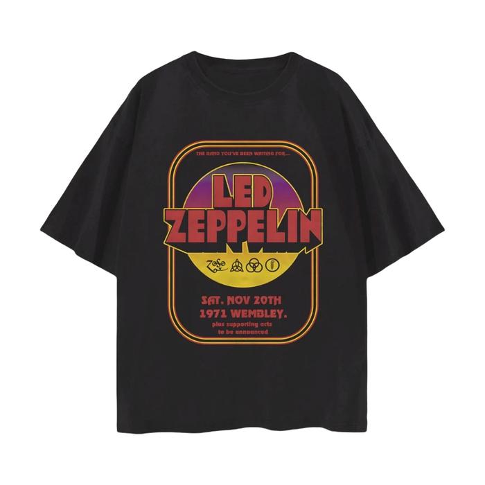 Kaos Band HARD ROCK Led Zeppelin Tour 75 Usa Tour 1977 1971 Wembley Oversize Tshirt