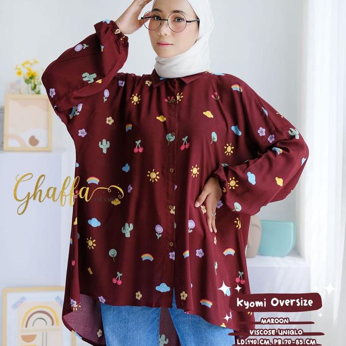 Kyomi oversize by GHAFFA THE LABEL (atasan kemeja oversize motif, bahan viscose,kancing hidup)
