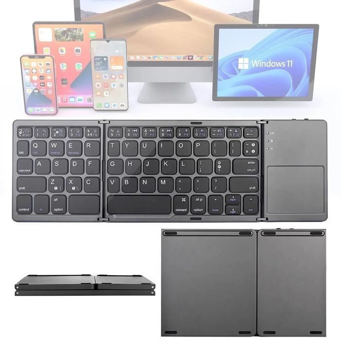 STONEGO Foldable BT Keyboard, Pocket-sized Portable Mini BT Wireless Keyboard with Touchpad for Andr