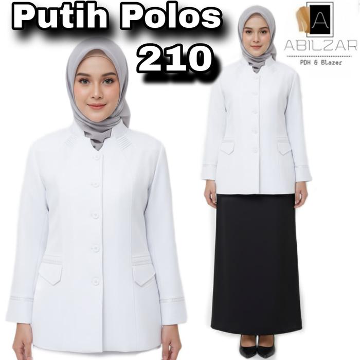 SETELAN BAJU BLAZER SERAGAM DINAS WASKAT PEMDA PNS GURU PDH WARNA PUTIH LIST HITAM  KODE 210