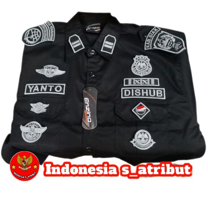 kemeja PDL dinas perhubungan baju PDL DISHUB seragam PDL DISHUB lengan panjang warna hitam full bord