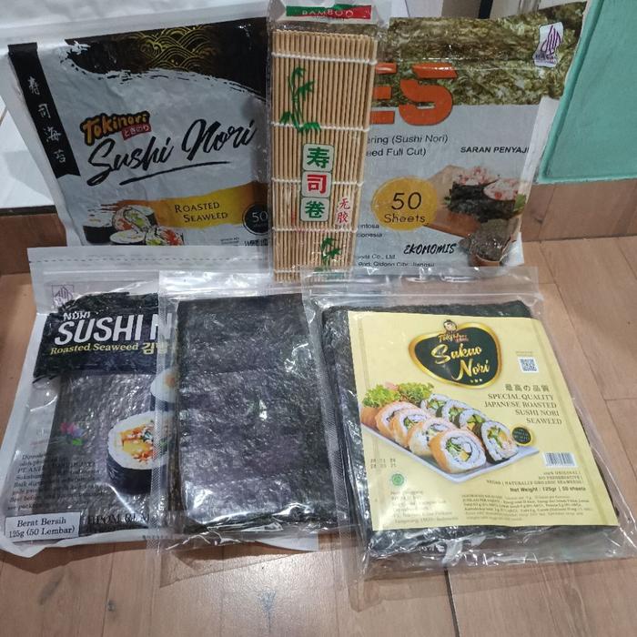 Paket Nori Isi 50 lembar + bambu 1 pcs pengalas sushi halal varian java tokinori bes sakao gulung ki