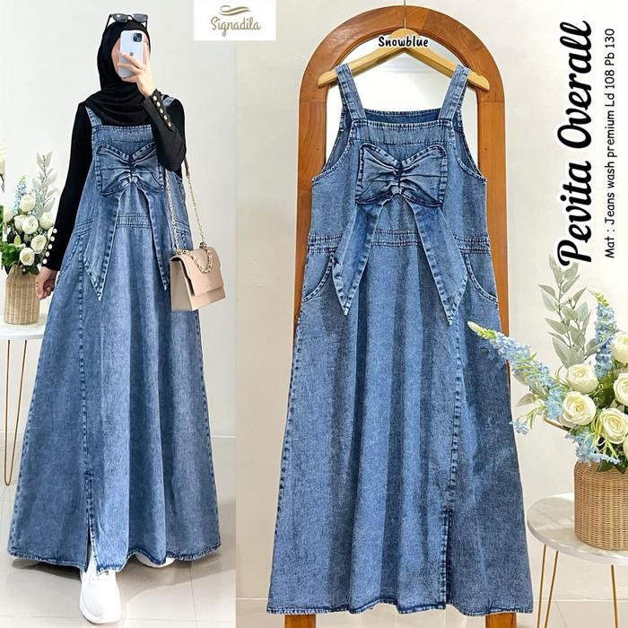 GKS Set 2 in 1 Inner kancing + Overall nyaman Jeans ber Variasi Setelan Baju Panjang Pevita Lea Bia