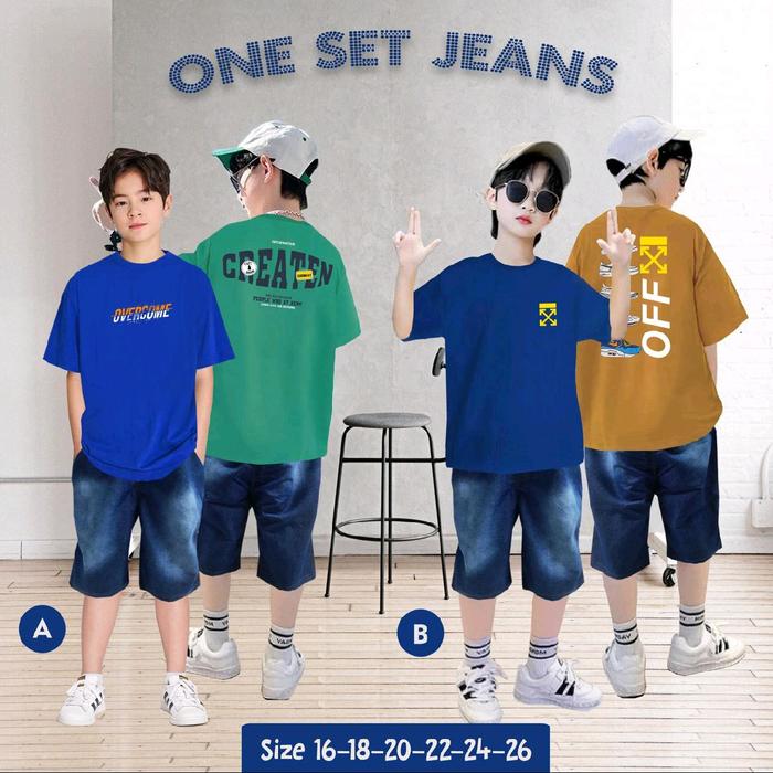 Setelan Anak premium London kids(DK),Stelan kaos celana jeans pendek,Stelan Anak laki laki