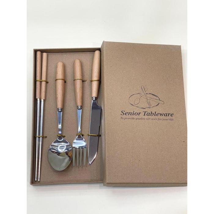Sendok Set Gagang Kayu + Box | Sendok Stainless Steel