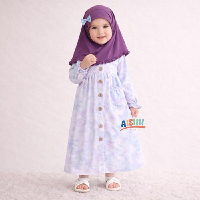Satu set gamis dan hijab anak bayi usia 0 1 2 3 4 5 6 7 bahan katun cotton spandek premium motif abs