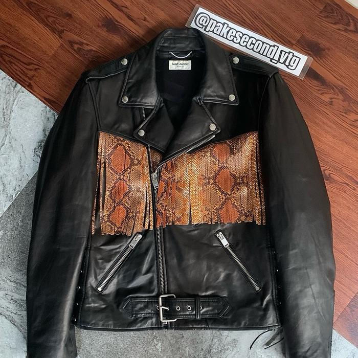 Jaket Kulit Saint Laurent Paris Spring Summer 2016 Leather Frienge Jacket Biker