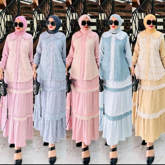 LAILA SET ROK BY SYAFEERA/SETROK BRUKAT Katun Muslim Panjang Karet Fit Wudhu Viscose Baju Simple