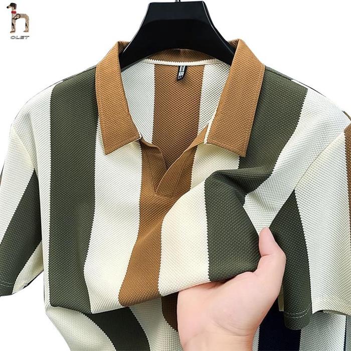 Olet Polo Shirt Pria kaos polo garis Kemeja POLO bergaris vertikal premium