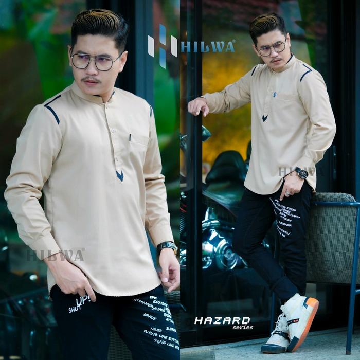 HILWA OFFICIAL - Baju koko Hilwa warna coksu Motif Hazard Series Kemeja atasan pria melayu Muslim pr