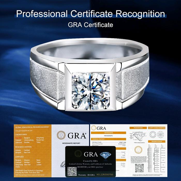 Cincin Moissanite Pria GRA Cincin Pria Moissanite Cincin Perak Silver Pria