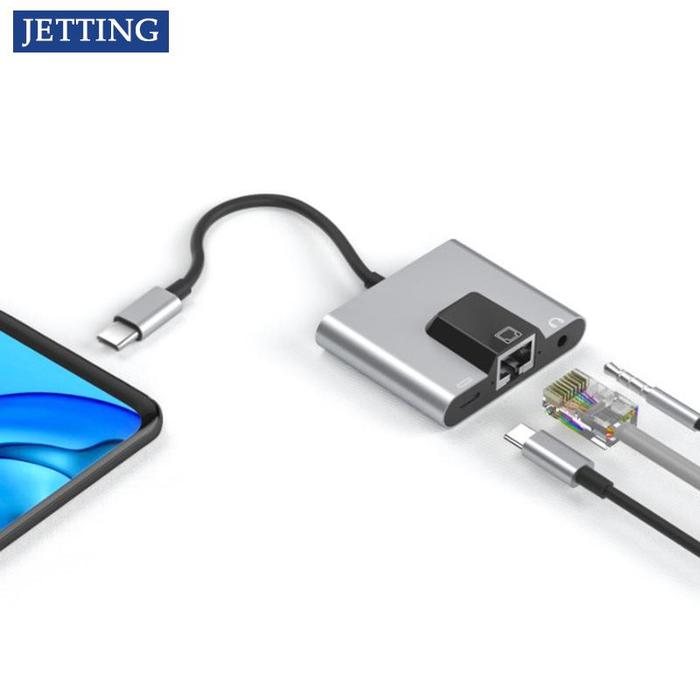 Type-C to Ethernet LAN Network Adapter Hub USB C to 3.5mm Audio PD
