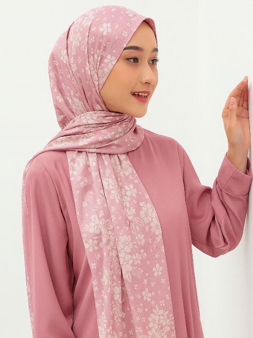 Pasmina Motif Bunga Pink Premium | Pashmina Rayon Adem | Hijab Panjang Flowly Anti Licin