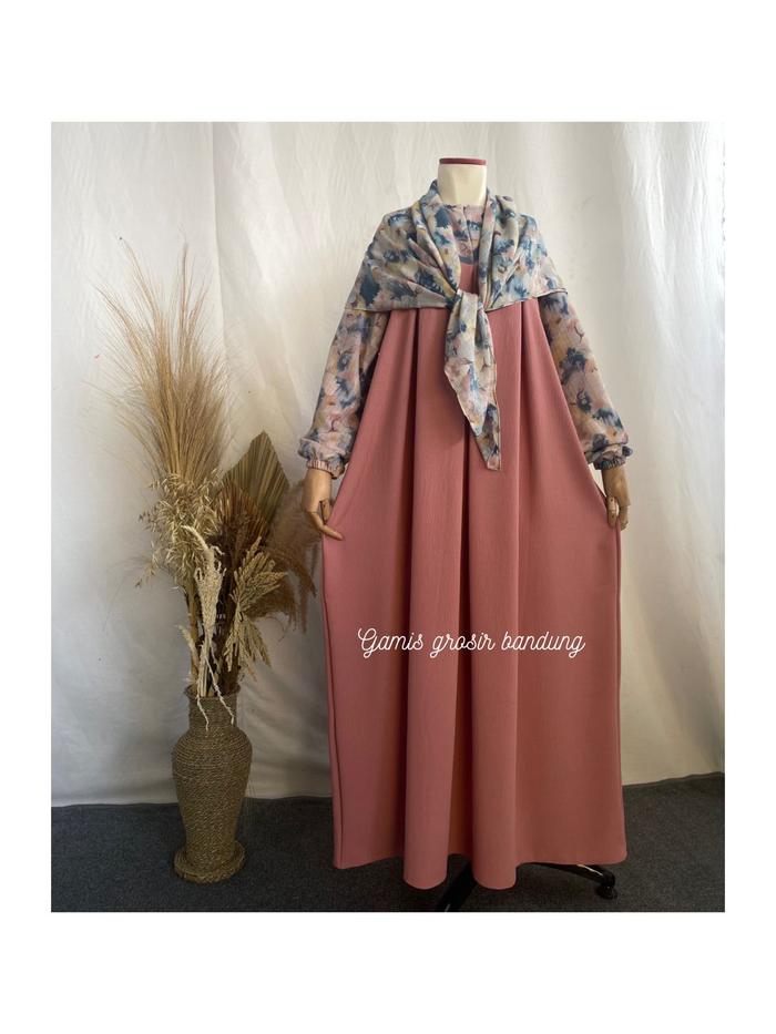 Gamis Set Hijab Akira Doby News Tasya 2 Dress FREE PASHMINA Gamis Crinkle Import Mix Ceruty Print Pr