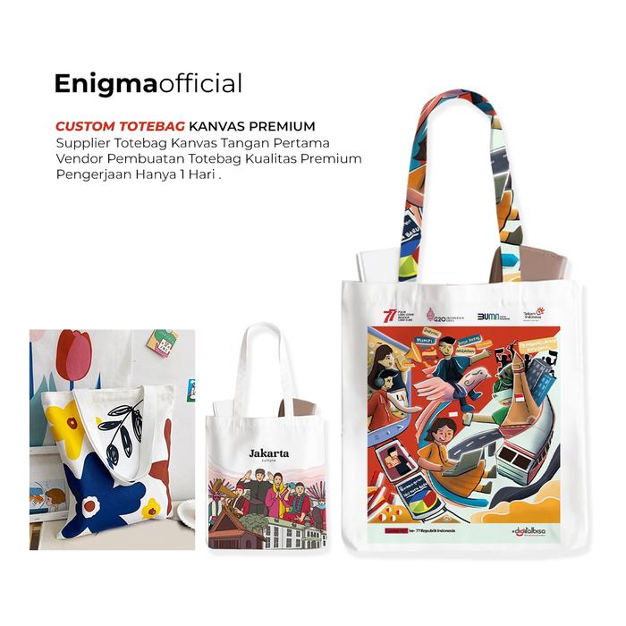 Custom Totebag Kanvas Premium Custom Souvenir Vendor Totebag Kanvas Tangan Pertama