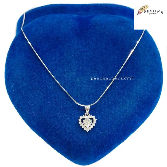 Set Kalung Perak Asli Silver 925 Lapis Emas Putih - Model Kalung kasandra Italy dengan Liontin Love