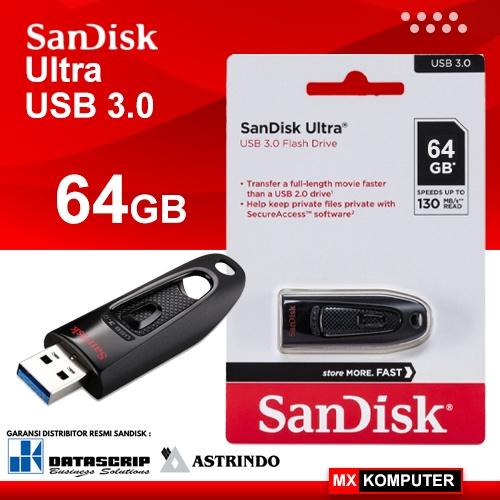 SanDisk Ultra USB 3.0 64 GB 130MB/s Flashdisk CZ48 64GB