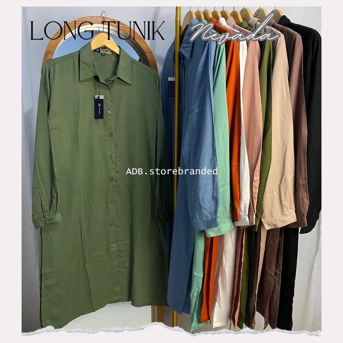 Tunik Nevada Original Tunic Kemeja Branded Polos Wanita Lengan Panjang Rayon Twill Baju Atasan Busui