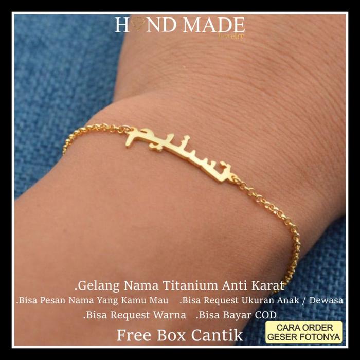 gelang nama custom arab titanium anti karat GN9 anak dewasa Perempuan Laki-laki Ulang tahun Harian S
