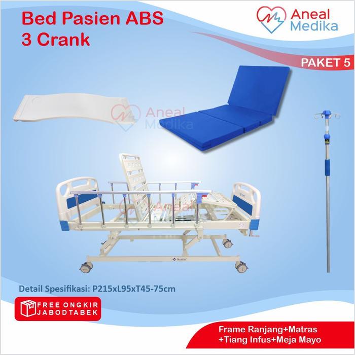 Bed Pasien Manual 3 Crank ABS  Ranjang Pasien 3 Engkol ABS  Tempat Tidur Rumah Sakit  Hospital Bed