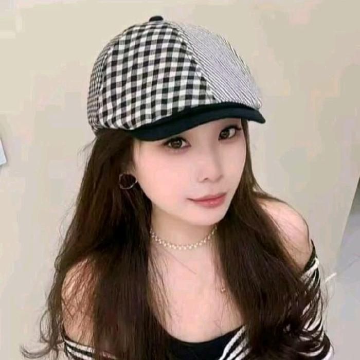 TOPI FLAT CAP NEWSBOY SUTRADARA PELUKIS POLOS IMPORT PREMIUM KATUN PRIA WANITA dengan Desain Kotak-K