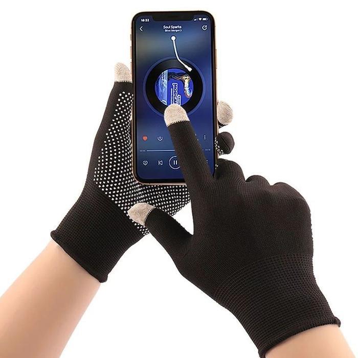 Sarung Tangan Touch Screen Hitam Polkadot untuk Smartphone Tablet Android Material Khusus Tidak Meru