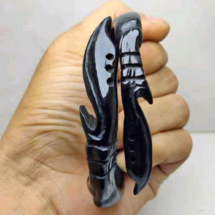 Gelang akar bahar hitam asli ukir kujang kembar original