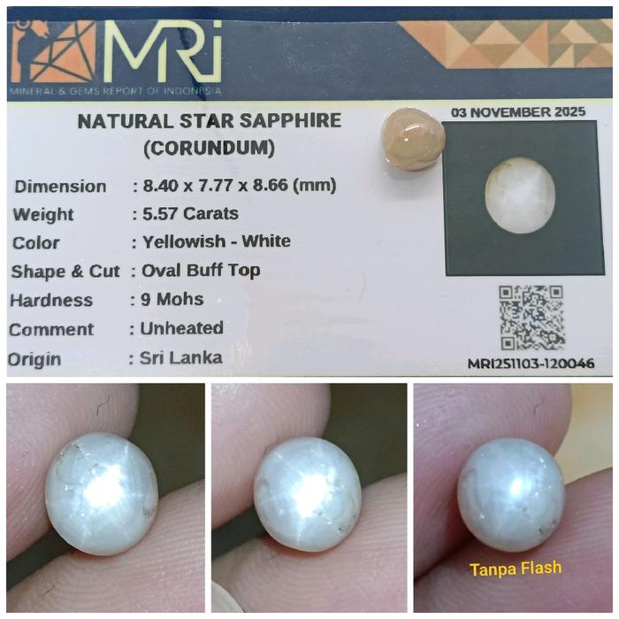 Natural Star Sapphire Ceylon 5,5ct Yellow-White memo MRI Star Safir