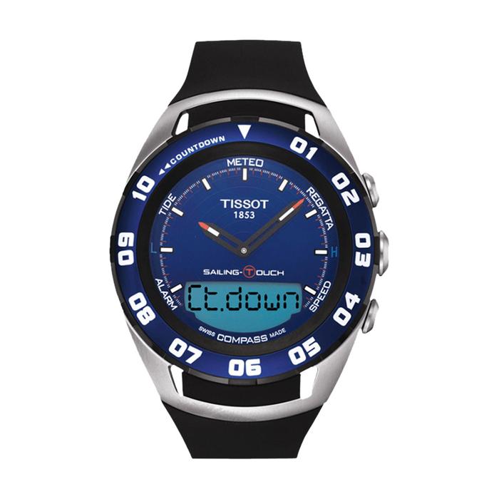 Jam Tangan Wanita TISSOT T-Touch T056.420.27.041.00 Sailing Man Blue Digital Analog Dial Black Rubbe