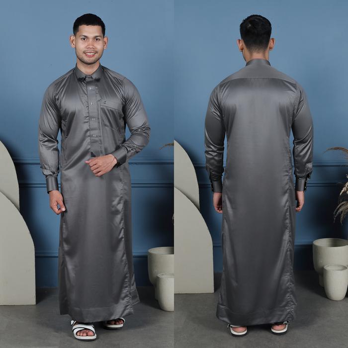 Gamis Saudi Pria Manset Al Zahra Dewasa Az-1838 (Gunmetal Grey)