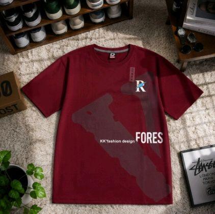 FORES Fashion Design T-Shirt Merah dengan Logo R dan Desain Unik untuk Pria KK' Fashion Design