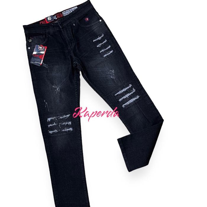 Cmjee Celana Panjang Jeans Selvedge Sobek Dengkul Tambal Bordir  Baikers Skinny Ripped Stretch dark 