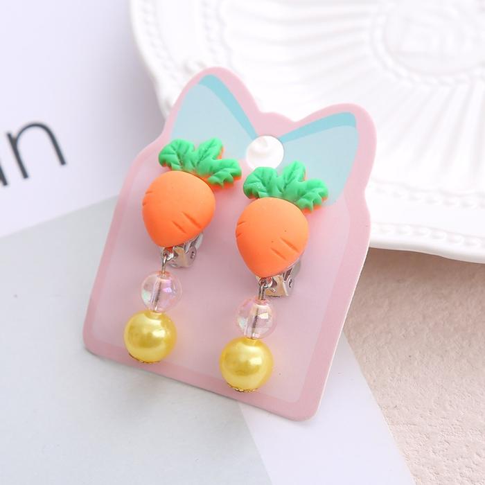 Anting Klip Telinga Anak-anak Tanpa Tindik Telinga motif wortel awan pelangi