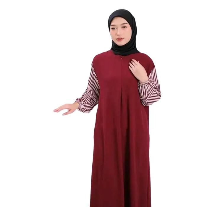Nala Dress LD 110 - LD 140 Daster Gamis Lengan Panjang Bahan Kombinasi Crinkle Rayon Premium -  Musl