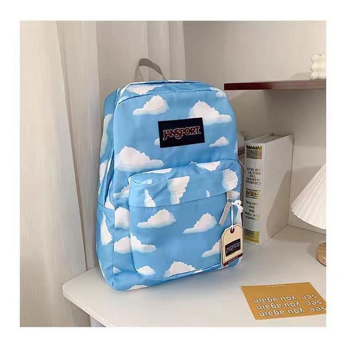 Jansport Tas Sekolah Anak Laki-Laki Motif Awan Biru Tosca Tas Backpack Ransel Pria Wanita DICSLY col