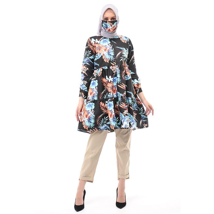 Sania Tunik Muslimah Atasan Wanita Long Sleeve Free Face Mask Premium Quality - 11 Hitam