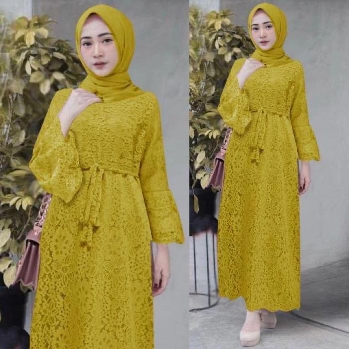 Baju Dress Gamis Brokat Brukat Wanita Muslim Umroh Premium Xxl Xxxl Jumbo Pesta Nikahan Import Yasin